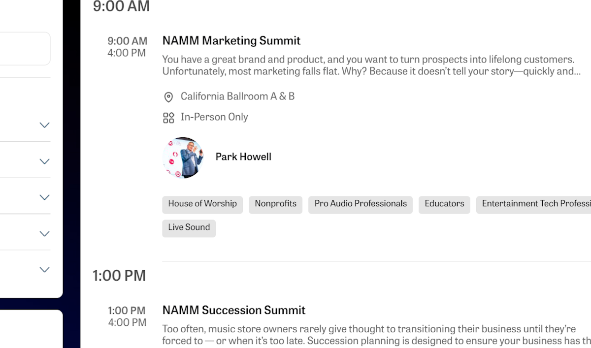 To look at the schedule day by day, use the calendar dates at the top of list.