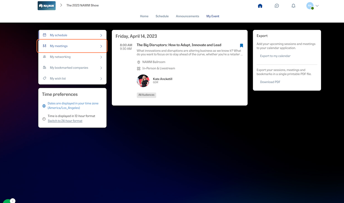 The 'My Event' page is a personalized view of your show plans and bookmarks.