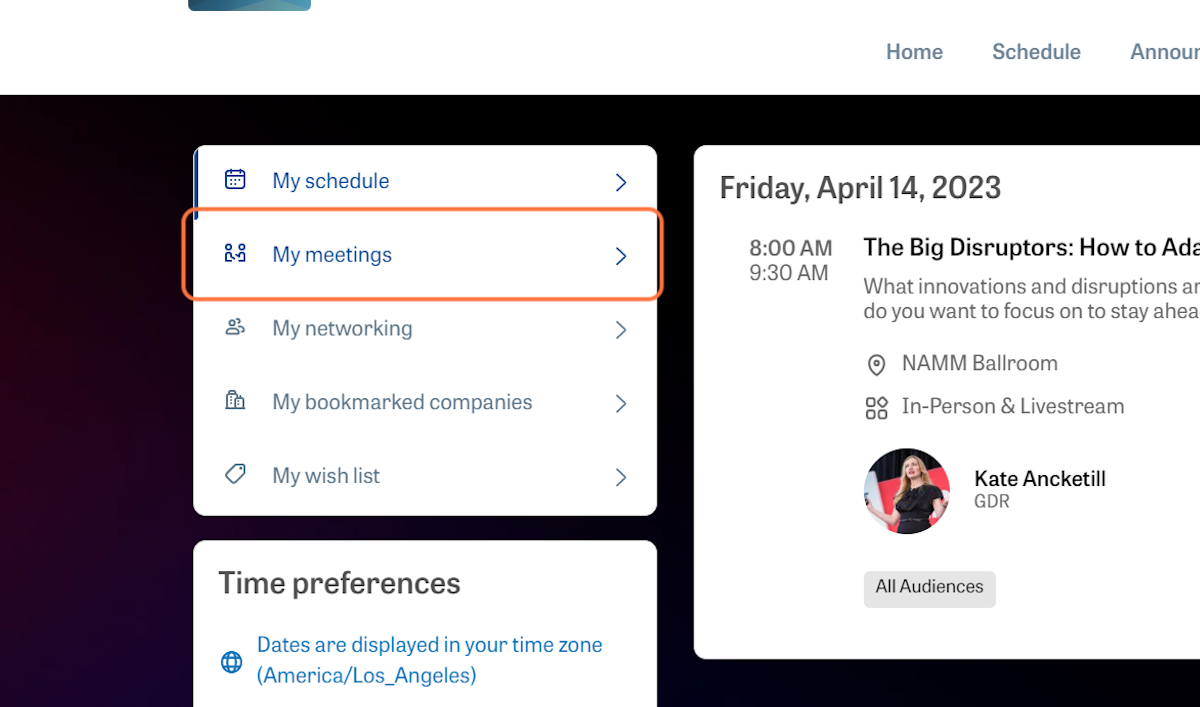 Click on 'My meetings' on the left menu